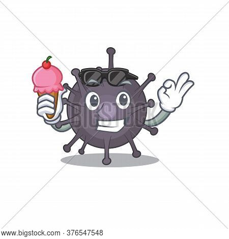 A Caricature Design Concept Of Salmonella With Cone Ice Cream