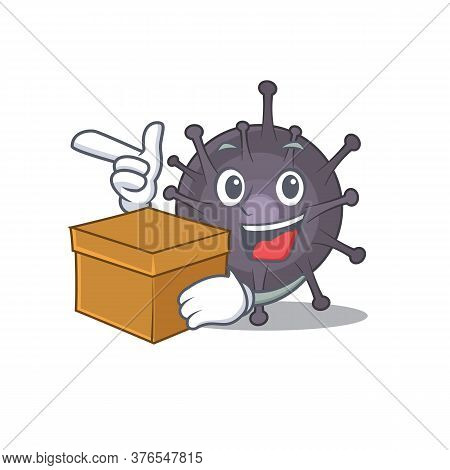 A Smiling Salmonella Cartoon Mascot Style Having A Box