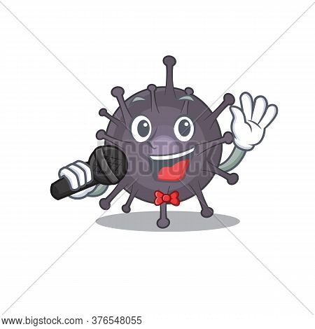 Caricature Character Of Salmonella Happy Singing With A Microphone