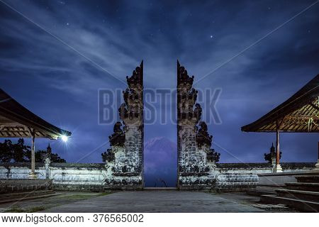 Temple Gates At Lempuyang Luhur Temple In Bali, Indonesia. Vintage Tone.