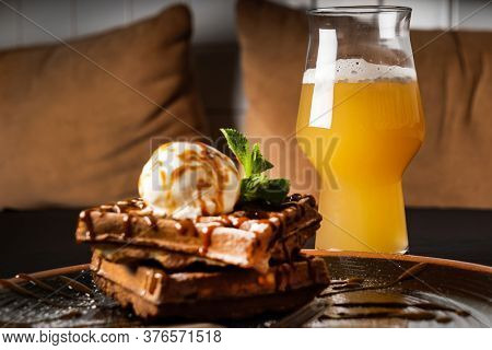 belgian waffles with ice cream