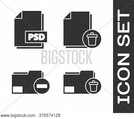 Set Delete Folder, Psd File Document, Document Folder With Minus And Delete File Document Icon. Vect