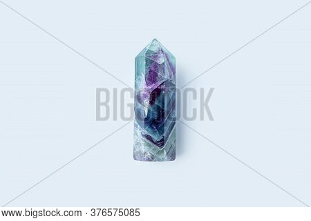 Gemstones Fluorite Crystal On White Backgroung. Magic Rock For Mystic Ritual, Witchcraft And Spiritu