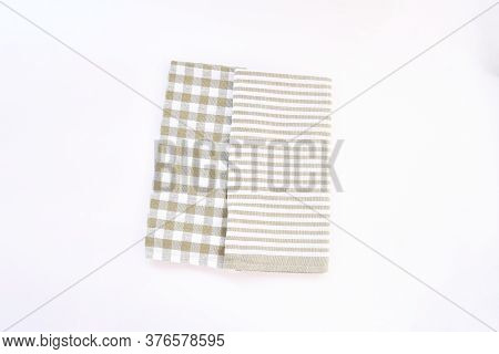 Top View New Kitchen Towels In Green Olives Strip And White Color Simple Pattern In Differnet Style