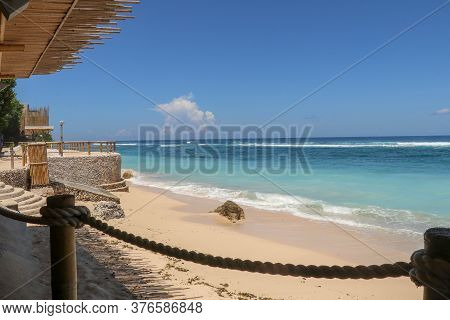 Outdoor Restaurant At The Beach. Cafe On The Beach, Ocean And Sky. View To Beach From Bar In Bali, I