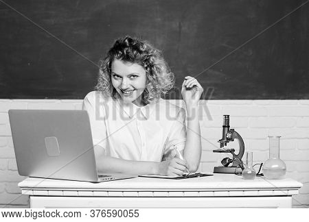 Formula. Make Notes About Chemistry Research Results. Biology Experiment Research. Scientist At Scho