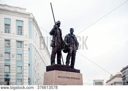 Norilsk, Russia - July, 16, 2020: Monument To Norilsk Metallurgists.