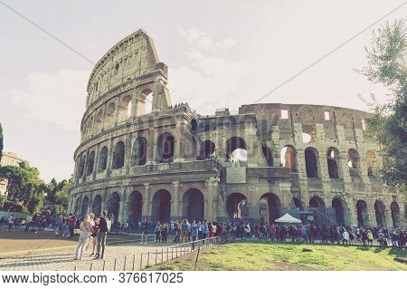 Rome, Italy - October 2019: Colosseum (coliseum) Or Flavian Amphitheatre, Largest Roman Amphitheater