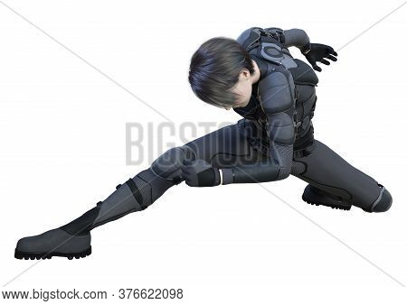 3D Rendering Female Sceince Fiction Fighter On White