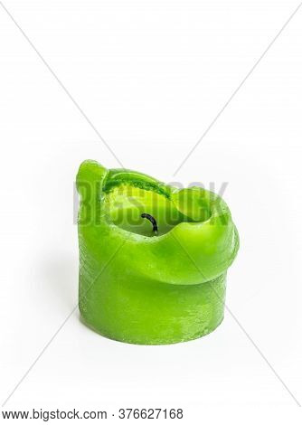 Old Green Candle Isolated On White Background