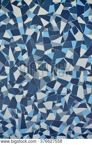 Rock Stone Blue Painted Symetry Decor Tile With Cracks Wall Background Texture. Tile Blue White And