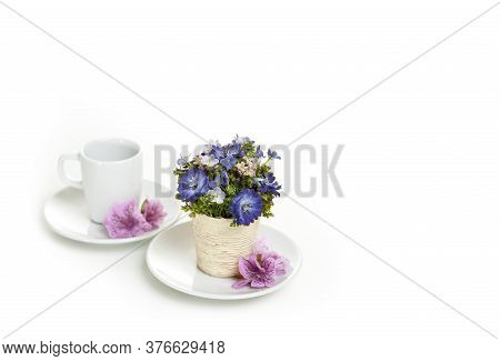 White Cup With Flowers Inside On A White Background