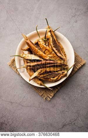 Sandgi Mirchi Or Dried Stuffed Green Chillies, Popular Maharashtrian Side Dish