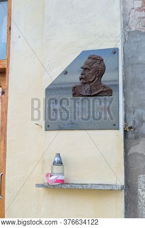Zamosc, Poland - June 12, 2020: Memorial Plaque Of Marshal Jozef Klemens Pilsudski.