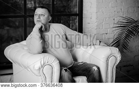 A Man In Casial Style, A Strong And Confident Plump Man In A Suit,  Plus Size Man Concept