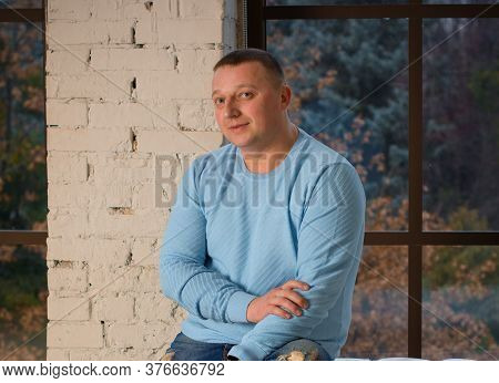 A Man In Casial Style, A Strong And Confident Plump Man In A Suit,  Plus Size Man Concept