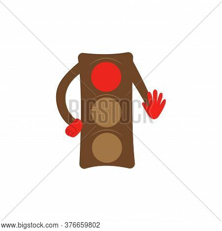 Traffic Light With A Red Signal. Movement Prohibition. Regulation Of Traffic At The Intersection. In