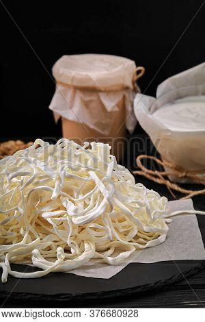 Cheese Chechil. Homemade Soft Cheese Production. Farm Prodact