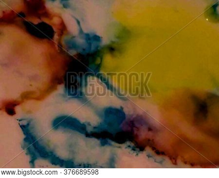 Alcohol Ink Floral Print. Ink Wash Painting. Multicolor Watercolor Background. Mix Marble Texture.  
