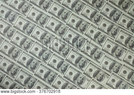 Group Of Money Stack Of 100 Us Dollars Banknotes A Lot Of Is Arranged In A Beautiful