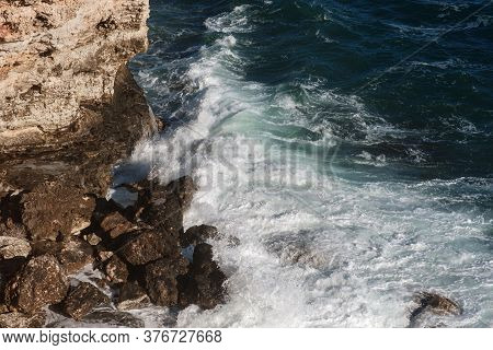 Ocean Wave Background Breaking Sea Water Rocky Shore