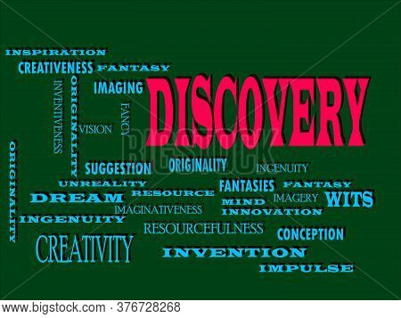 Discovery Word Designed With Multiple Related Text Mean On Colorful Vector Cloud Abstract.