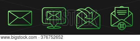 Set Line Envelope, Envelope, Speech Bubble With Envelope And Delete Envelope. Gradient Color Icons. 