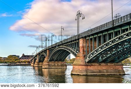 The Theodor Heuss Bridge Over The Rhine River Connecting Wiesbaden And Mainz In Germany