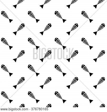 Fish Bones Seamless Pattern On White Background. Flat Vector Illustration.