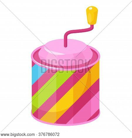 Music Box. Multicolor Toy Cylindrical Shaped With Rotary Handle For Children.