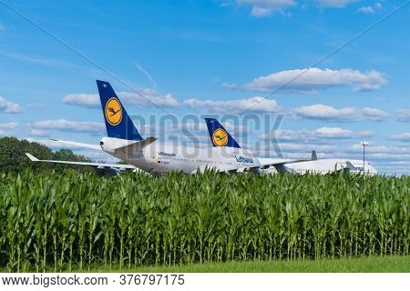 Enschede, Netherlands - July 12, 2020: Boeing 747-400 Airplanes Stalled During The Corona Crisis On 