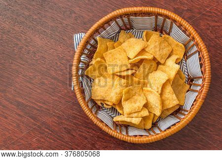 Traditional Indonesian Casave Crackers, Served In A Basket