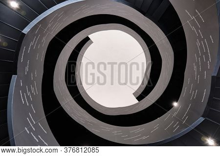 Helsinki, Finland - July 1, 2020: The Spiral Staircase Of Oodi Library