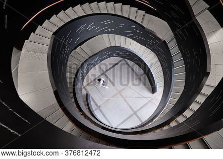 Helsinki, Finland - July 1, 2020: The Spiral Staircase Of Oodi Library