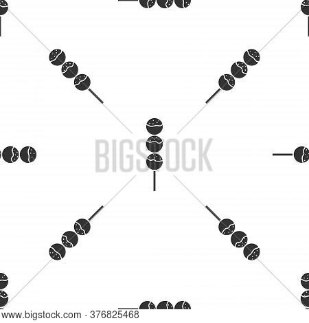 Grey Takoyaki On A Stick Icon Isolated Seamless Pattern On White Background. Japanese Street Food. V