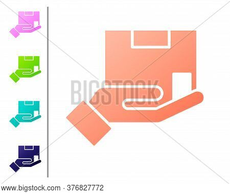 Coral Delivery Insurance Icon Isolated On White Background. Insured Cardboard Boxes Beyond The Shiel
