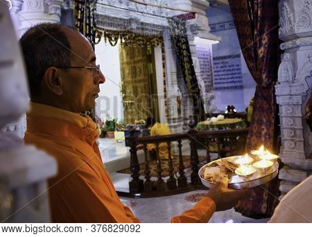 Mathura, India - April 11, 2014: Interior Of Prem Mandir (love Temple) A Hindu Temple In Vrindavan. 