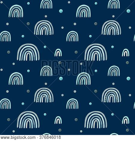 Watercolor Nursery Raindow Seamless Pattern. Scandinavian Style Hand Painted Rainbows Background. Ba