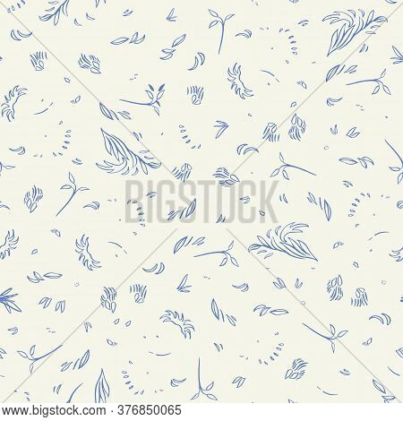 Vector Classic Line Art Ditsy Floral Seamless Pattern With Hand Drawn Historic Florals On Cream Colo