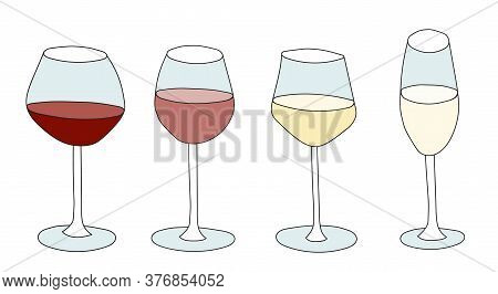 Doodle Cartoon Hipster Style Colored Vector Illustration Collection Set. Variety Of Red Pink Rose Wh