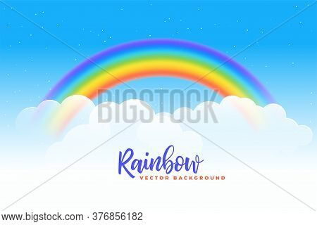 Rainbow And Clouds Background Vector Design Illustration