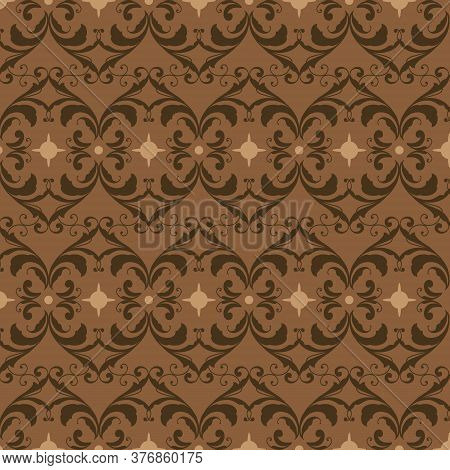 Simple Flower Motifs On Parang Batik Design With Dark Brown Color