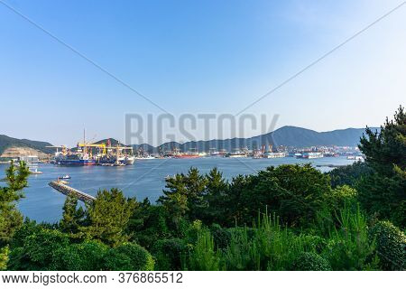 Geoje Island, South Korea - June 14, 2017 : Bay Of Daewoo Shipbuilding And Marine Engineering (dsme)