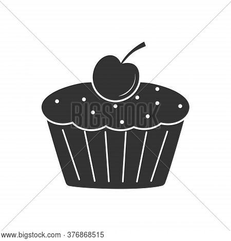Cherry Muffin Icon. Simple Vector Illustration For Websites And Apps, Isolated On A White Background
