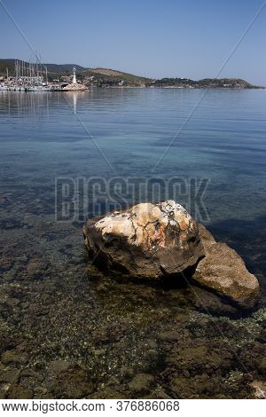 Urla, Turkey - May 12, 2020 : Harbour View In Iskele, Urla. Urla Is Populer Fishing Old Town In Izmi