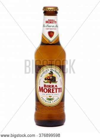 Bucharest, Romania - August 4, 2015. Bottle Of Birra Moretti, Premium Lager Beer. Birra Moretti Is A