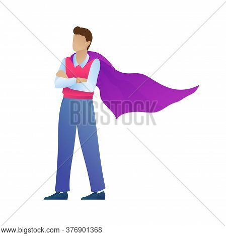 Handsome Entrepreneur In Supermans Cloak, Isolated On White Background. Cartoon Superhero Standing W