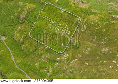 Aerial Of Hardknott Roman Fort Is An Archeological Site, The Remains Of The Roman Fort Mediobogdum,
