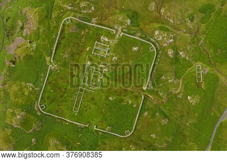 Aerial Of Hardknott Roman Fort Is An Archeological Site, The Remains Of The Roman Fort Mediobogdum,