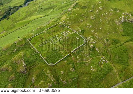 Aerial Of Hardknott Roman Fort Is An Archeological Site, The Remains Of The Roman Fort Mediobogdum,